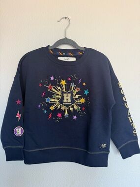Harry Potter Themed Girls Navy Hogwarts Crest Sparkle Sweatshirt, Brand New